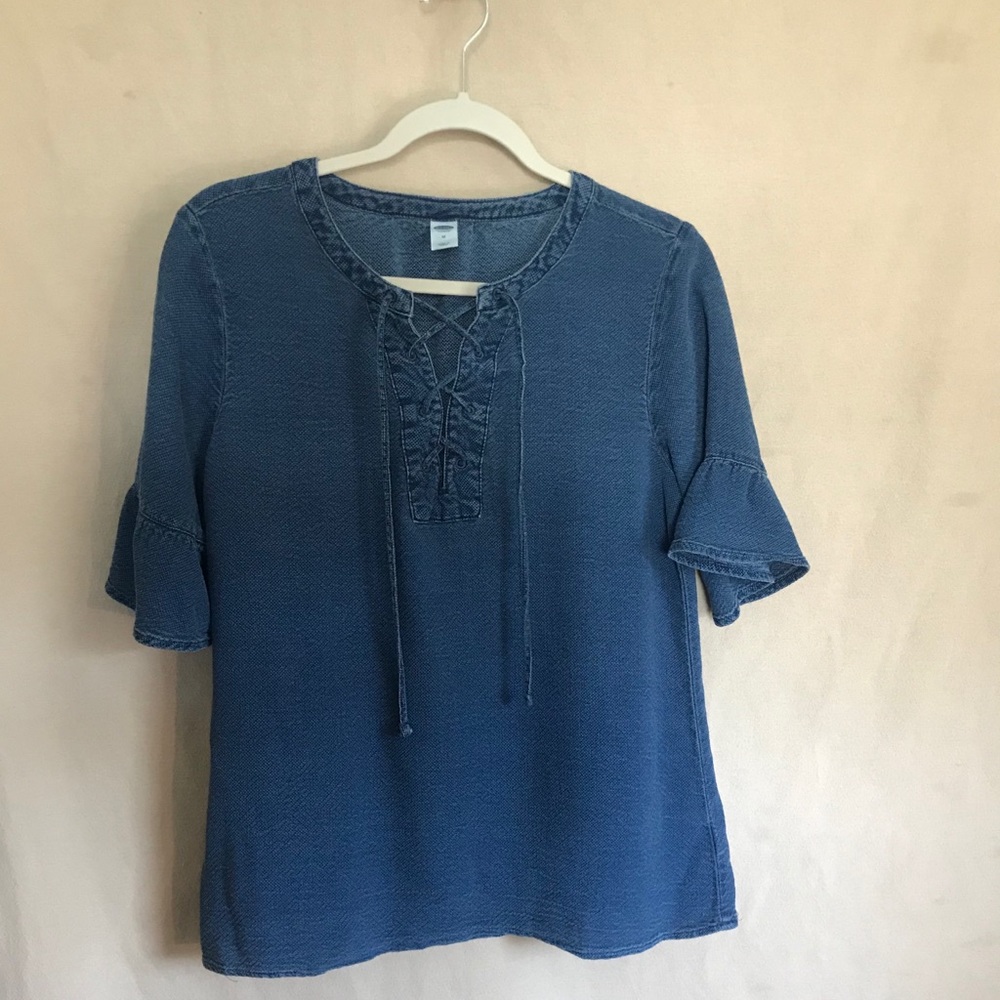Old Navy Denim Look Ruffle Sleeve Top